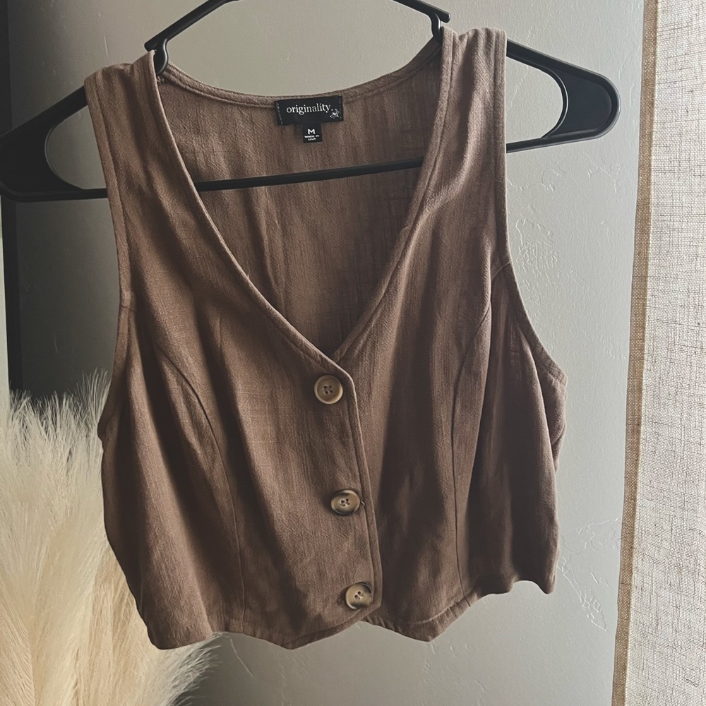 Tan button-up tank